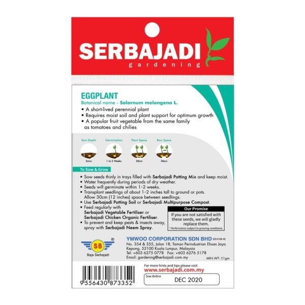Serbajadi Vegetable Seeds Round Eggplant (BBS) 1pack